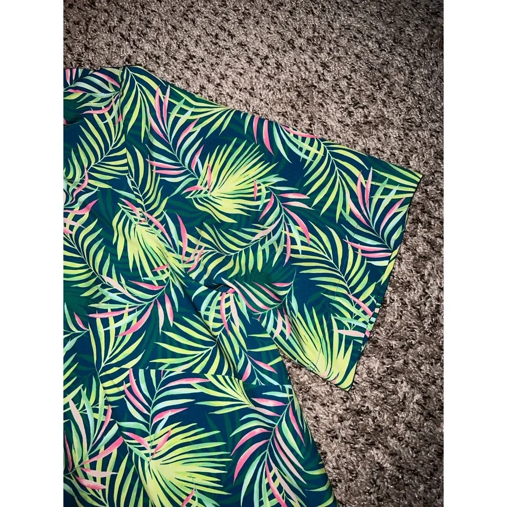 Lands End 365 Tunic Top‎ Womens Baltic Teal Multi Palm size 1X